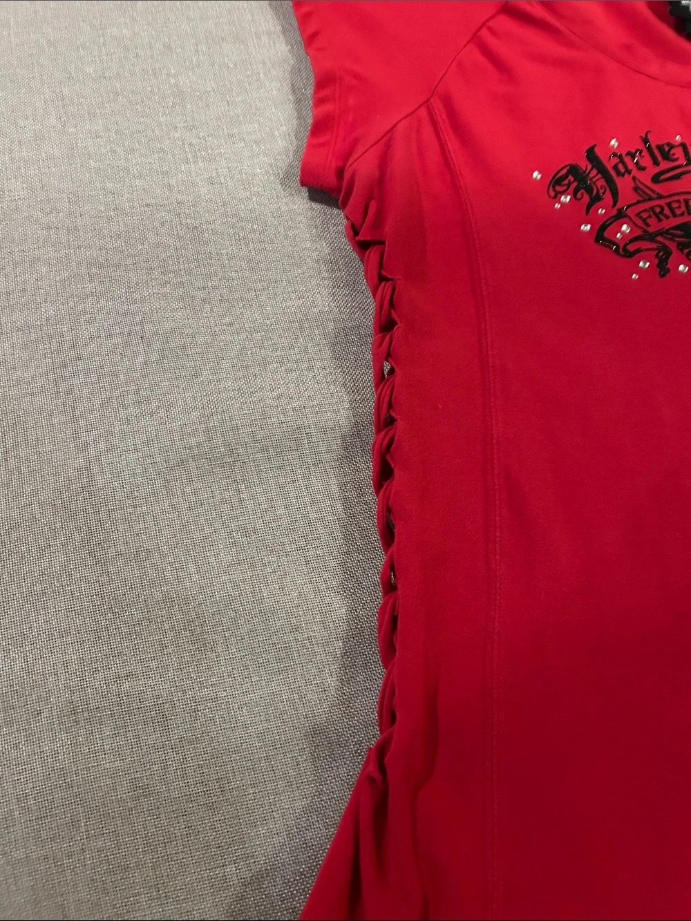 Vintage Harley-Davidson Red Short Sleeve Side-Lace Graphic Tee - Picture 4 of 14